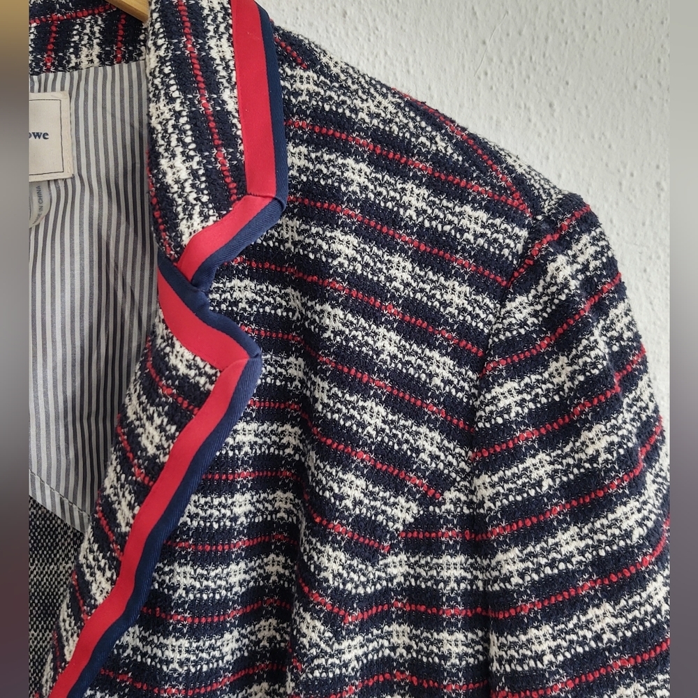 Court & Rowe Plaid Tweed Blazer Navy Blue Red Ribbon Trim Women's Size 18W - Picture 12 of 14